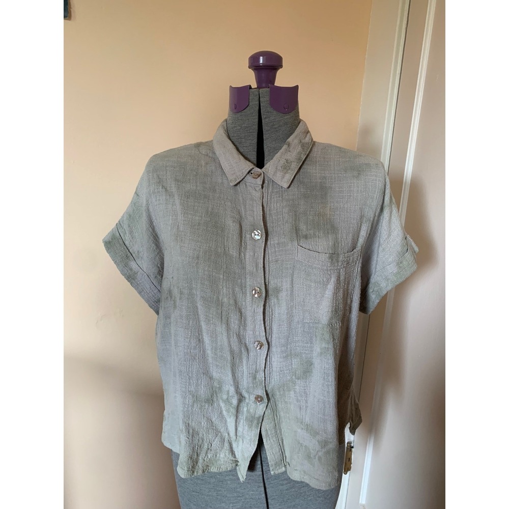Le Lis Collection Grey Tie Dye Shell Button Down Shirt Cotton Short Sleeve Sz S